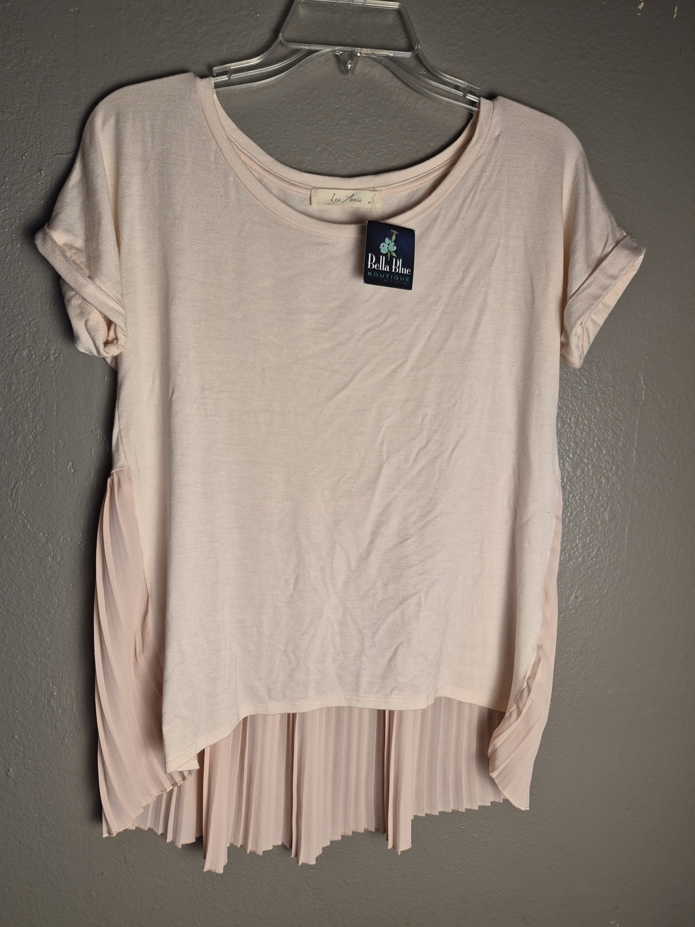 Les Amis Light Pink Short Sleeve Top with Pleated Hem
